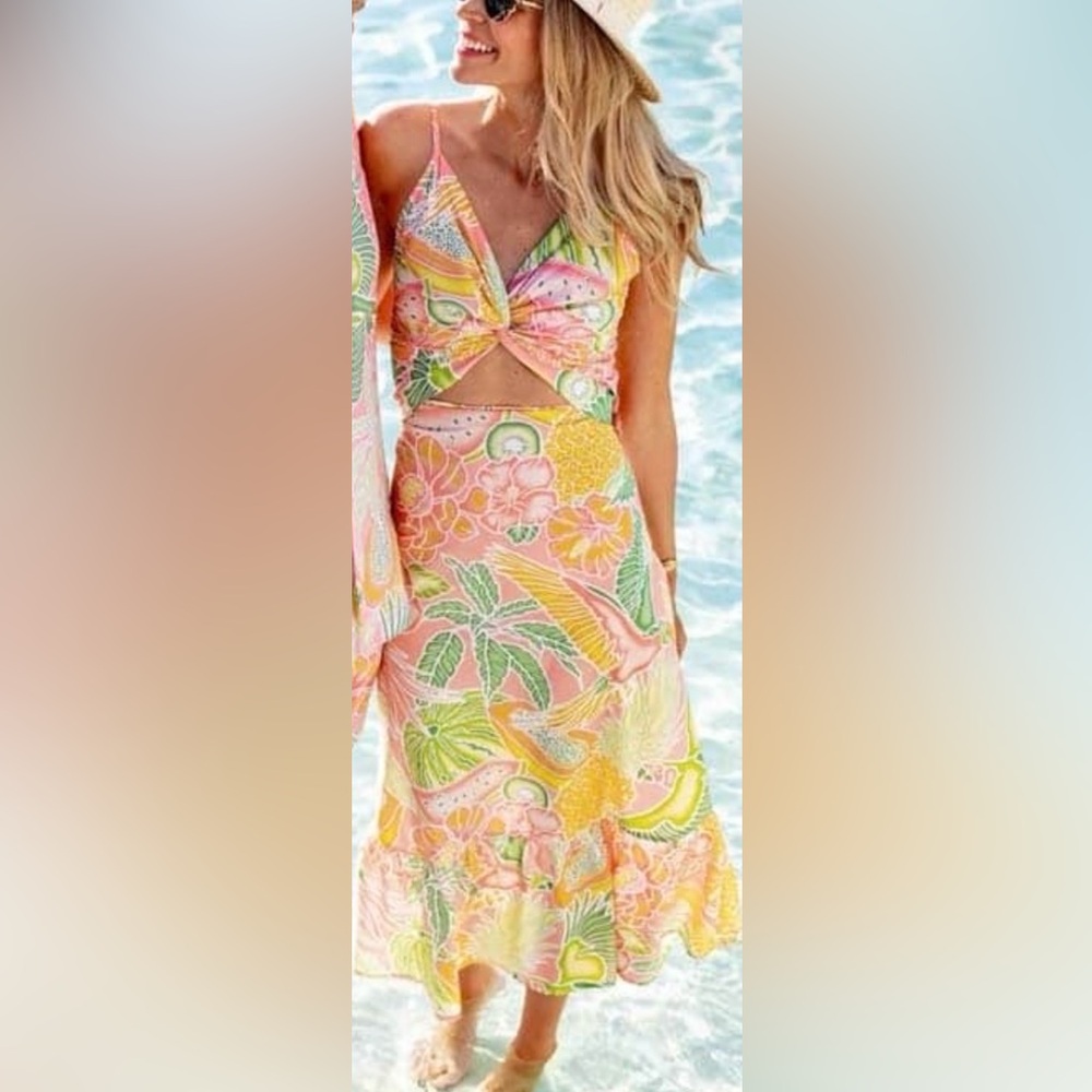Kenny Flowers Tropical Print Cut Out Dress Size Large